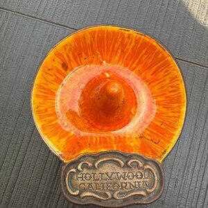 TREASURE CRAFT Orange Sombrero Souvenir Ashtray Vtg 1970s Hollywood California